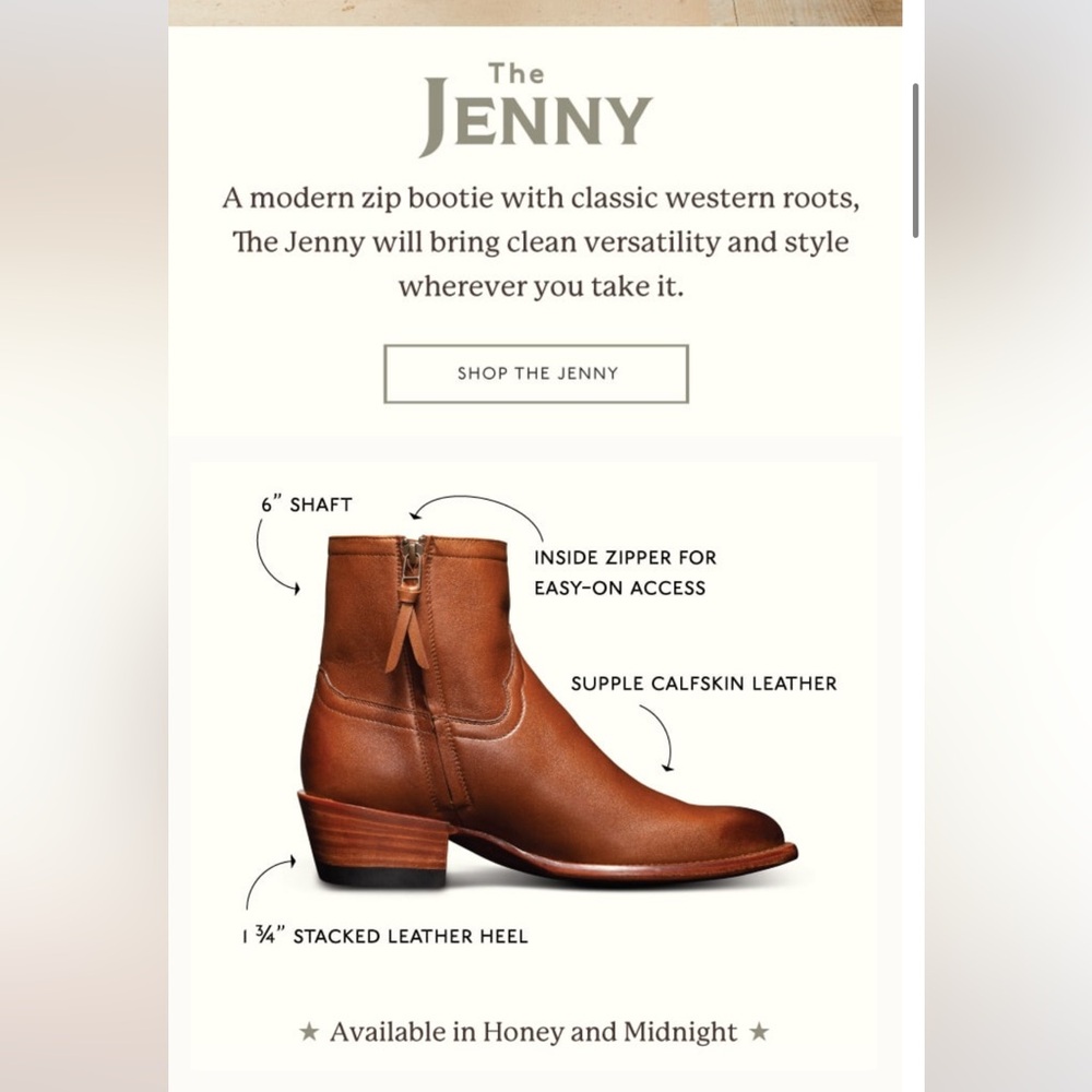 Gorgeous Tecovas THE JENNY in HONEY CALFSKIN